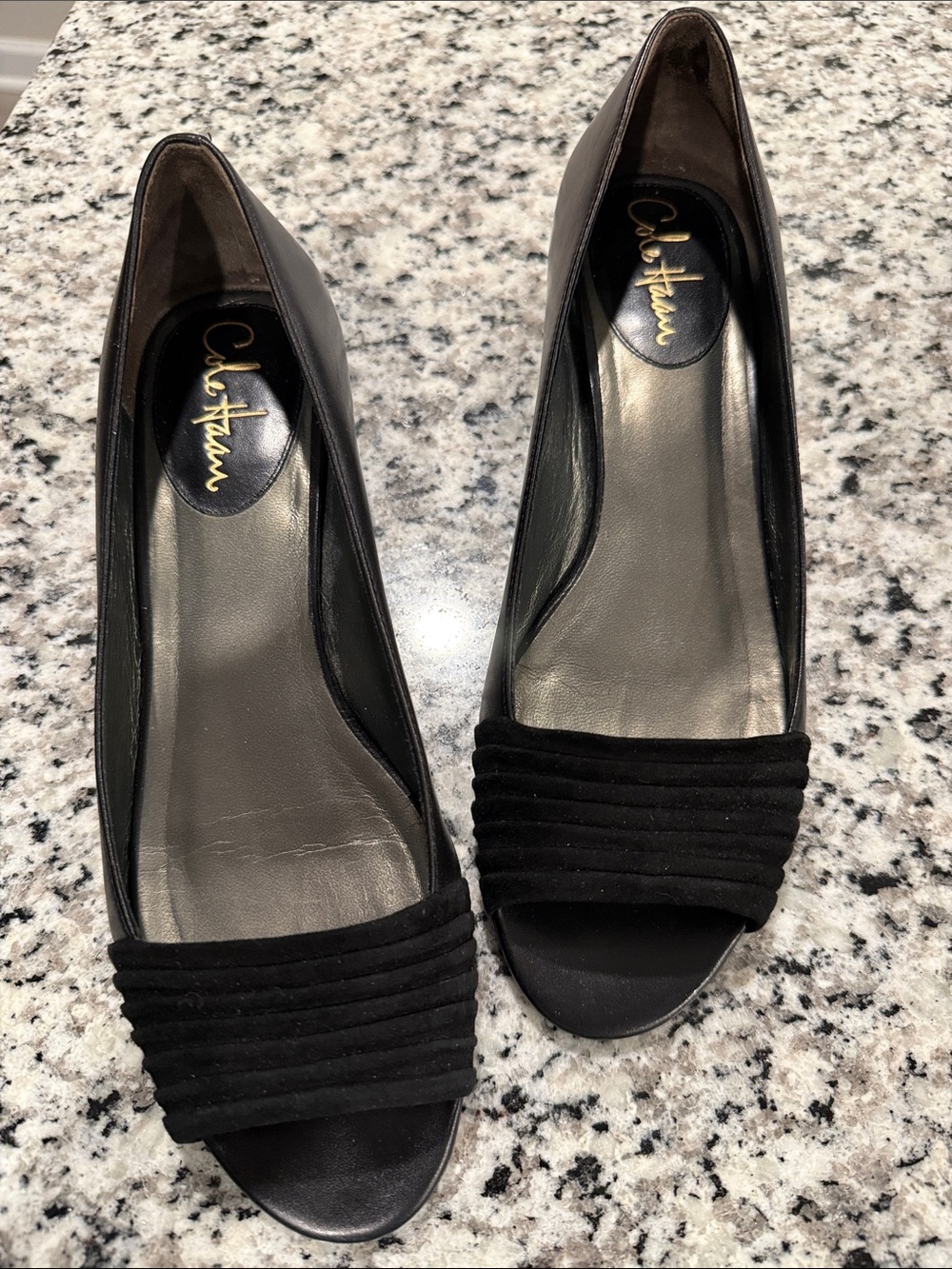 Cole Haan Black Open-Toe Suede/Velvet Pumps